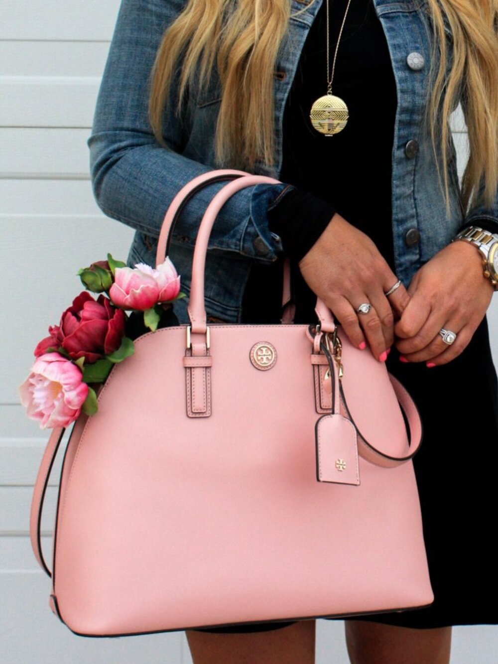 Tory Burch Robinson Open Dome Pink Leather Satchel Bag